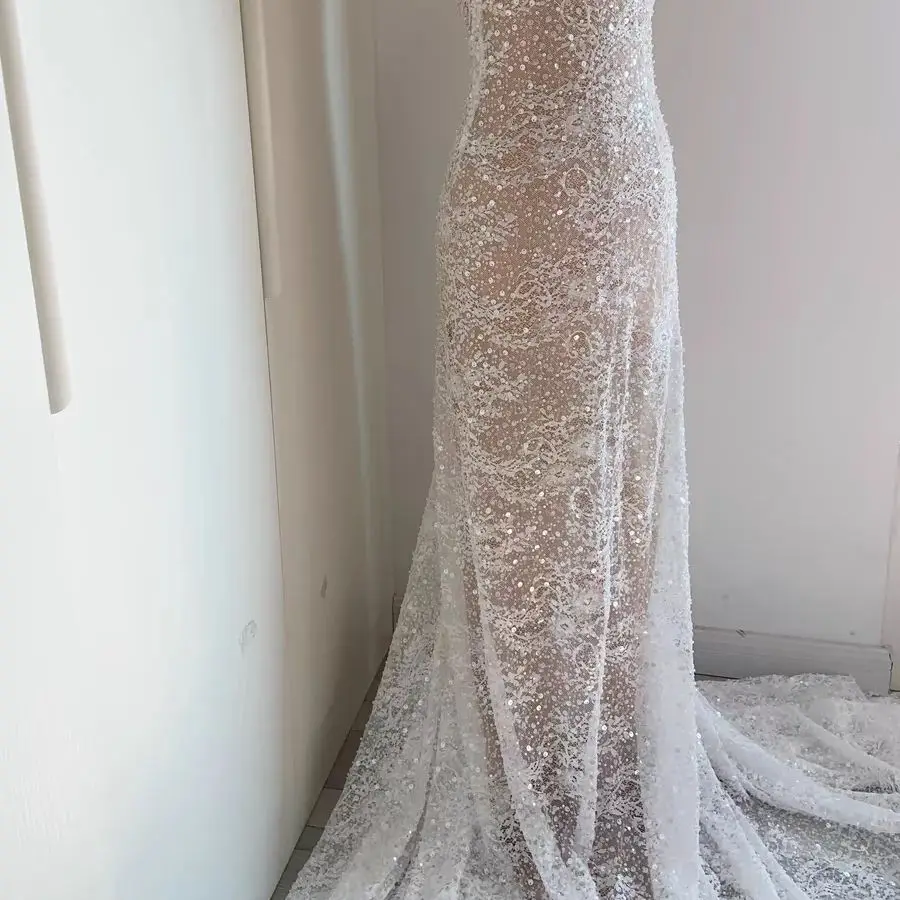 Three-dimensional Hollow Bottom Mesh Embroidery Pearl Beads Lace Fabric