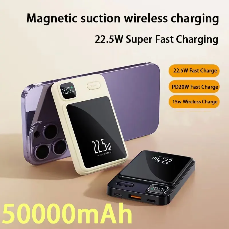 

50000mAh Power Bank For Macsafe Magnetic Super Fast Charging Qi Wireless Charger Powerbank for iPhone 15 Samsung Huawei Xiaomi