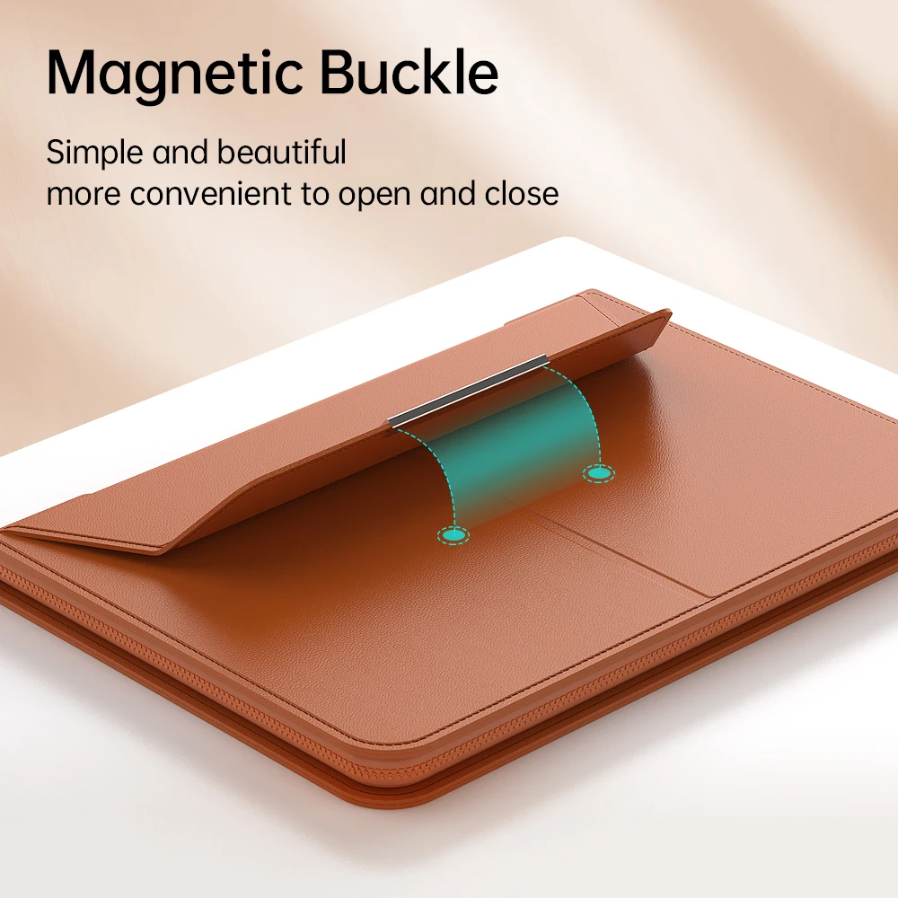 Premium PU Leather Laptop Sleeve Case with Built-In Stand