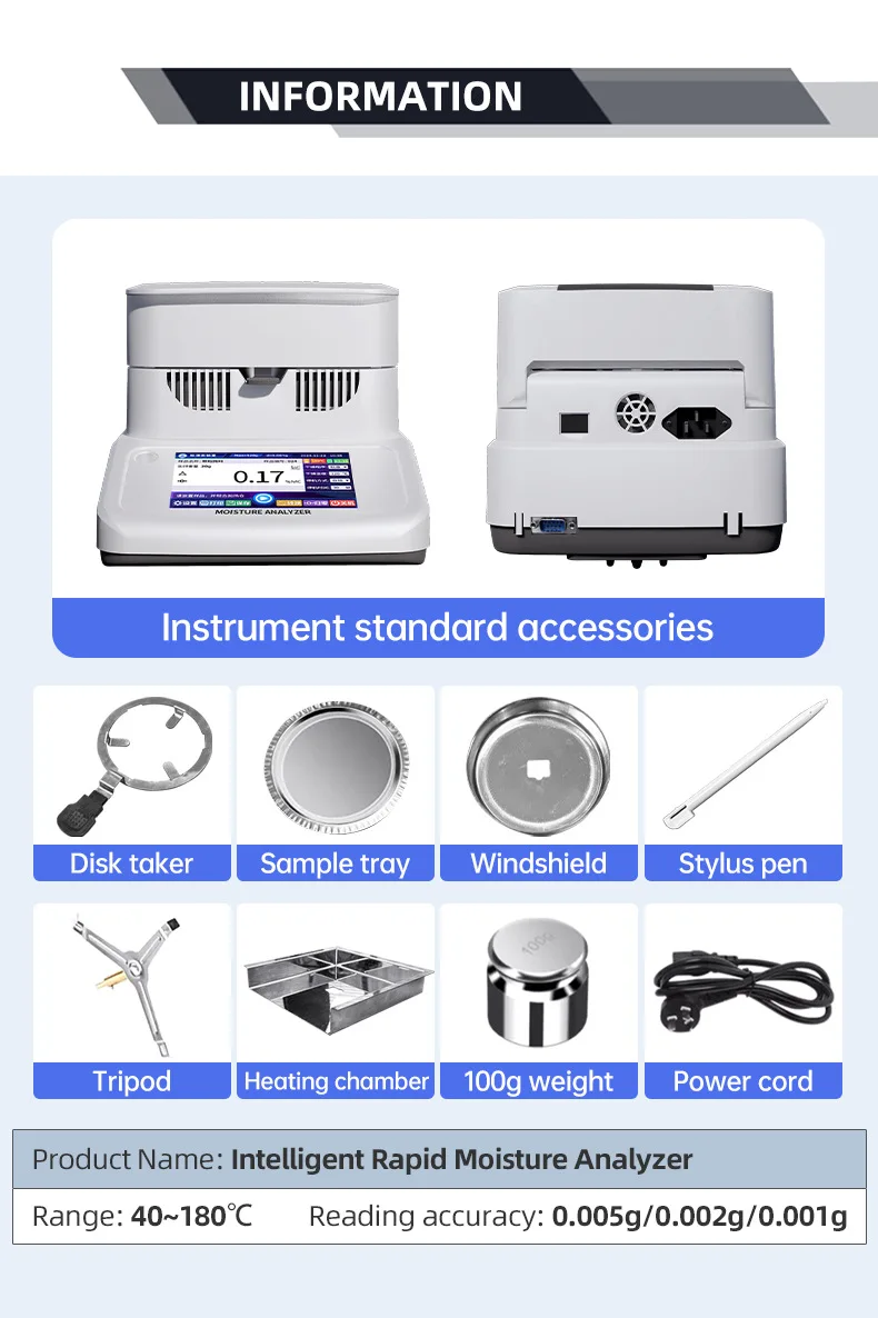 120g Halogen Moisture Meter Analyzer 5-inch Touch Screen Plastic Particle Heatin