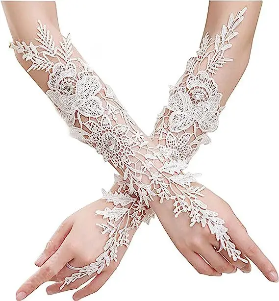 Lace Fingerless Bridal Wedding Gloves with Rhinestone for Women Paragraph Elbow Length lace gloves,wedding dress gloves