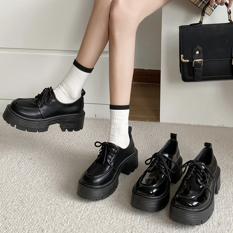 Women Shoes Patent Leather Platform Loafers Oxford