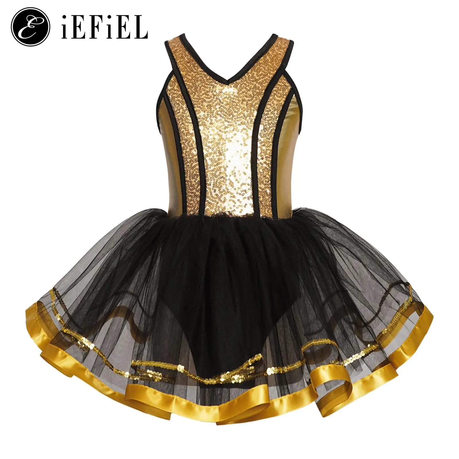 

Kids Girls Lyrical Dance Costume Sparkly Sequins Ballet Tutu Dress Leotard for Ballroom Stage Performance Ballerina Dancewear