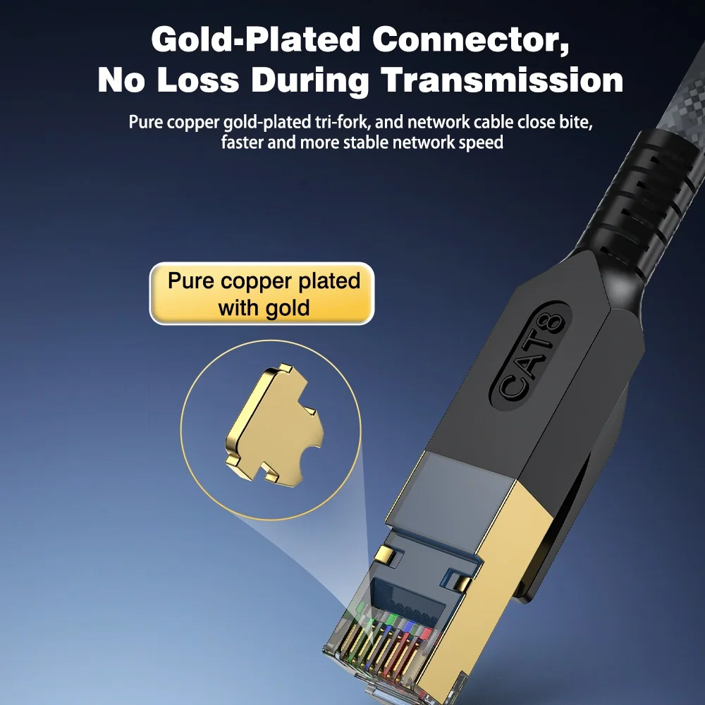 Cat8 이더넷 케이블 40Gbps 2000MHz 차폐형 브레이드 네트워크 케이블 라우터, 모뎀용 고속 RJ45 LAN 코드 0.5m 1m 5m 10m 30m