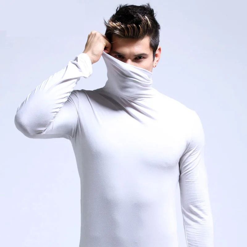 Men Mock Neck Basic Blouse Winter Thermal T-shirt Plain Clothing Pullover Long Sleeve Top Warm Comfortable Turtleneck Underwear 2