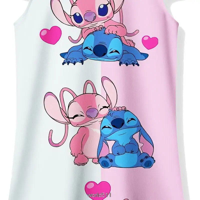 Disney Stitch Summer Girl Nightgown Cartoon Pajamas Dress For Kid Teenager Night Dress 3-10 Years Baby Nightdress Child Clothing