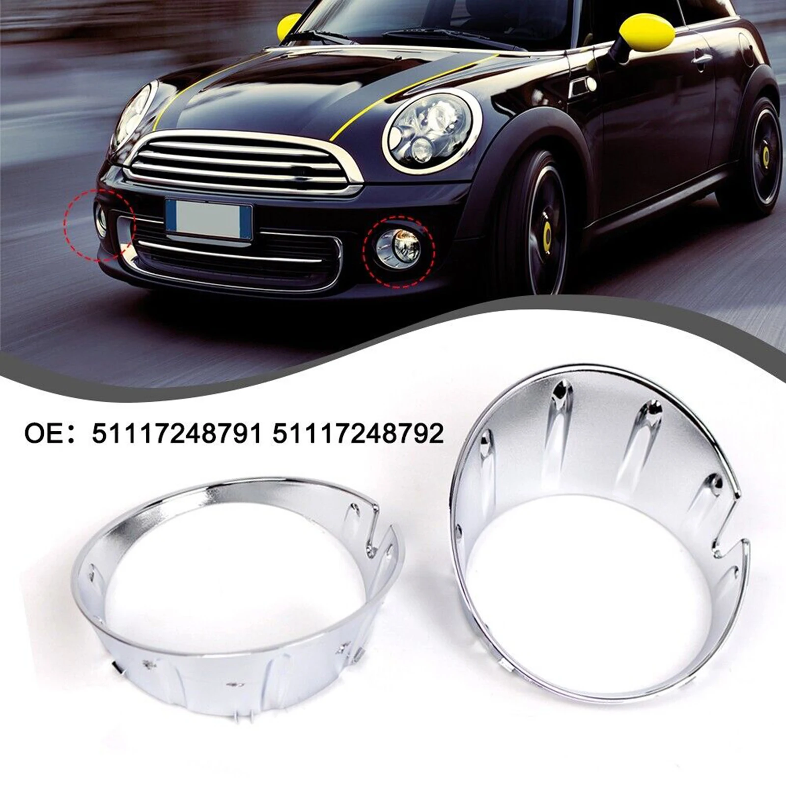 

2Pcs Car Fog Light Trim Cover Fog Lamp Frame Compatible For Mini Coper R55 R56 51117248791 51117248792