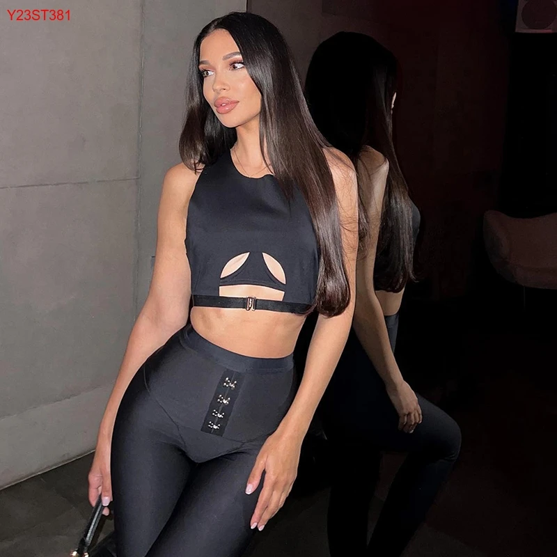

New Solid Color Hollow Out Sexy 2023 Summer Sets Women Two Piece Set
