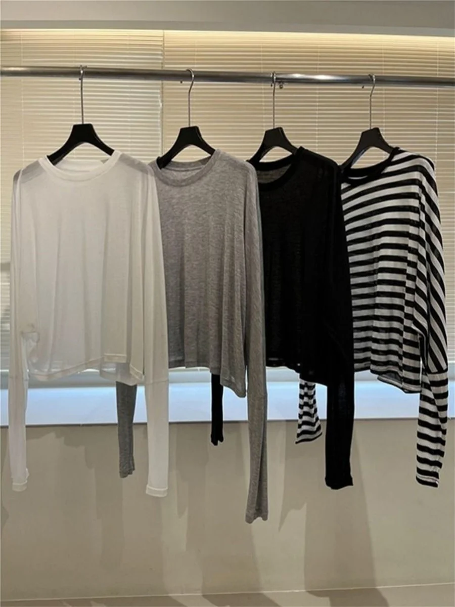 Modal Long Sleeve T-shirt Women Summer Korean Style Sun Protection Soft Skin Shirt Loose Outerwear Air Conditioner Clothing