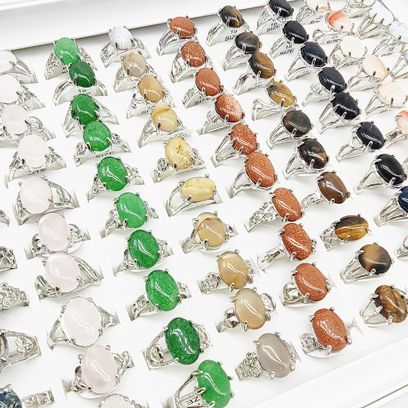 20/50pc/Lot Wholesale Bohemia Mix Style Natural Veins Stone Finger Rings for Women Pink Crystal Agate Joint Ring Wedding Jewelry 5