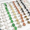 20/50pc/Lot Wholesale Bohemia Mix Style Natural Veins Stone Finger Rings for Women Pink Crystal Agate Joint Ring Wedding Jewelry 5