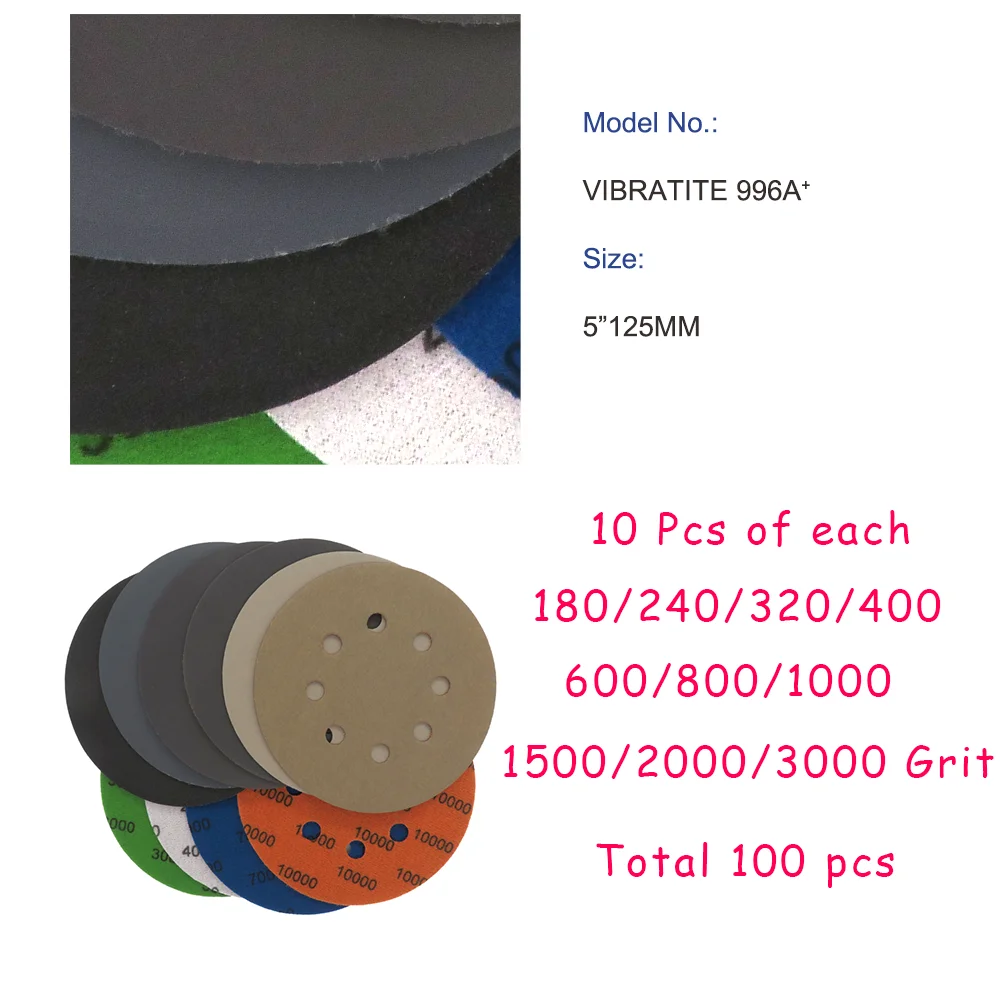 5인치 8홀 습식 및 건식 샌드페이퍼 혼합 100개 모듬 180-3000 그릿 훅앤루프 실리콘 카바이드 연마용 오비탈 샌드페이퍼