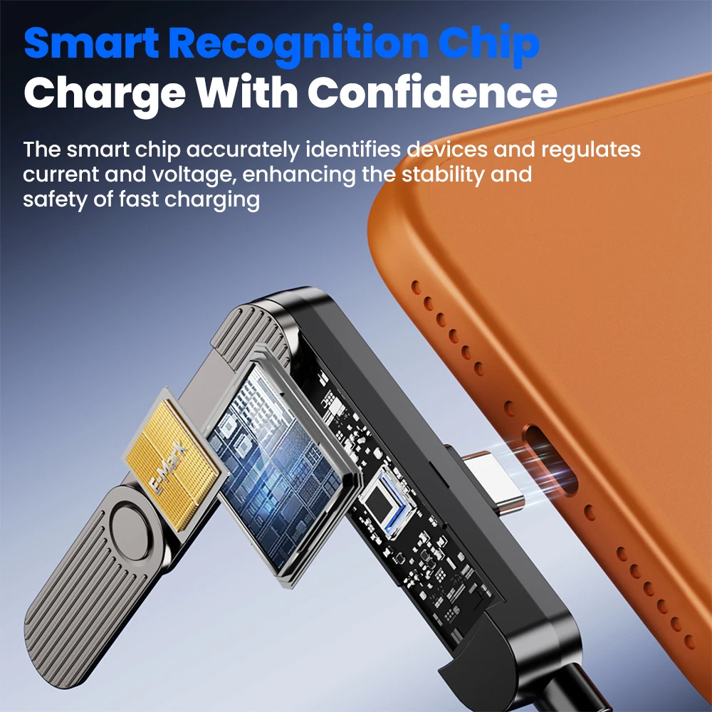 65W 2 in 1 USB A/타입-C to USB C 고속 충전 접이식 브래킷 데이터 케이블 3단 접이식 데스크 홀더 충전 케이블 (아이폰15-17, 삼성용)