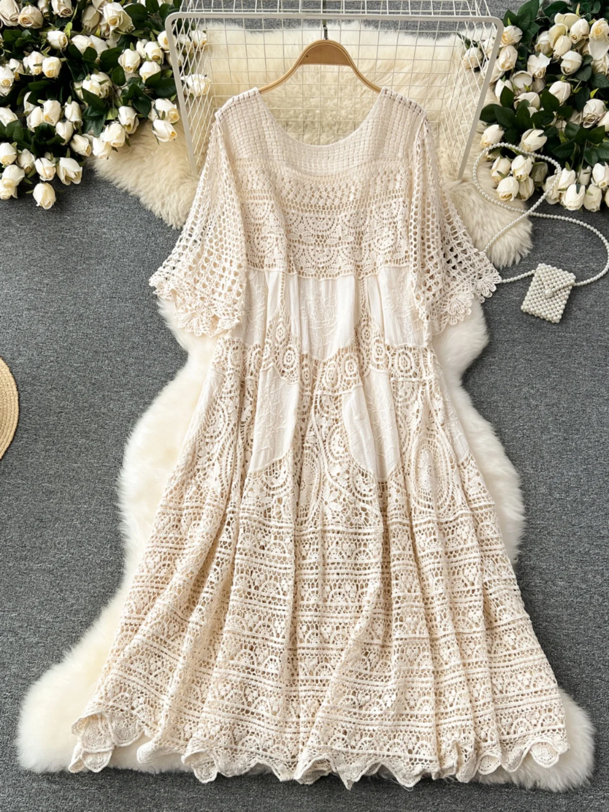 Boho Beach Style Summer Dress Women Crochet Hollow Out O