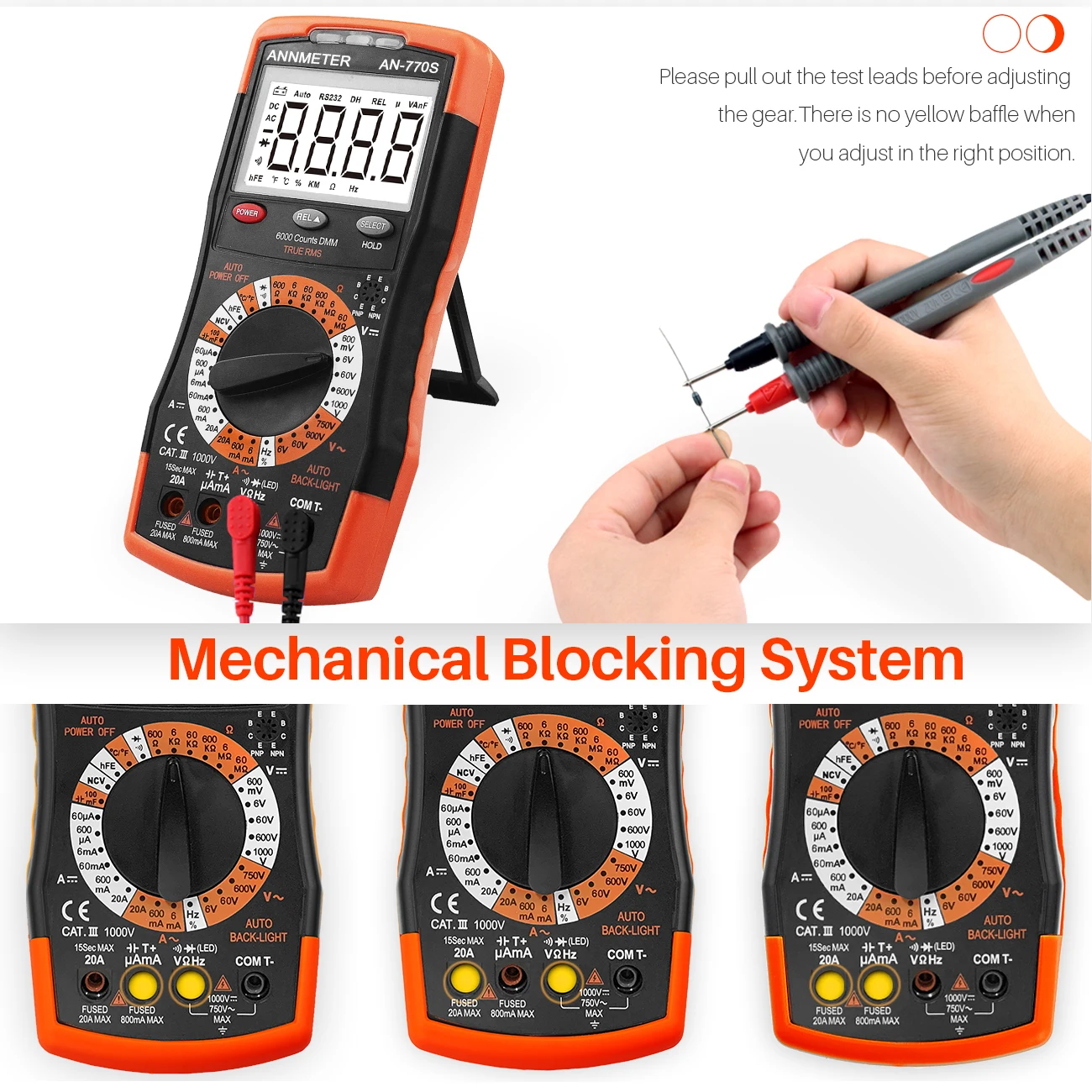 Digital Multimeter AN-770S Digital Multimeter Auto-Ranging 6000 Counts True RMS DC & AC Voltmeter Ohm Amp and Capacitor Tester with Frequence
