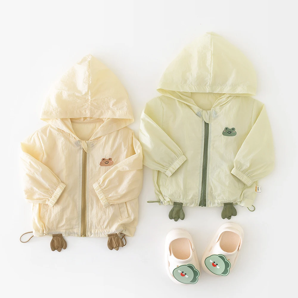 MILANCEL New Summer Baby Hooded Sun Protection Clothing Toddler Boys Cartoon Frog Coat Girls Thin Style Tops