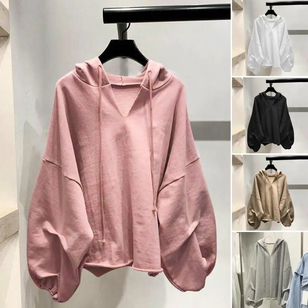 

Women Casual Hoodies Pullover Long Sleeves Zipper Placket Solid Loose Jackets Drawstring Sweatshirt Hooded Coat Spring Autumn
