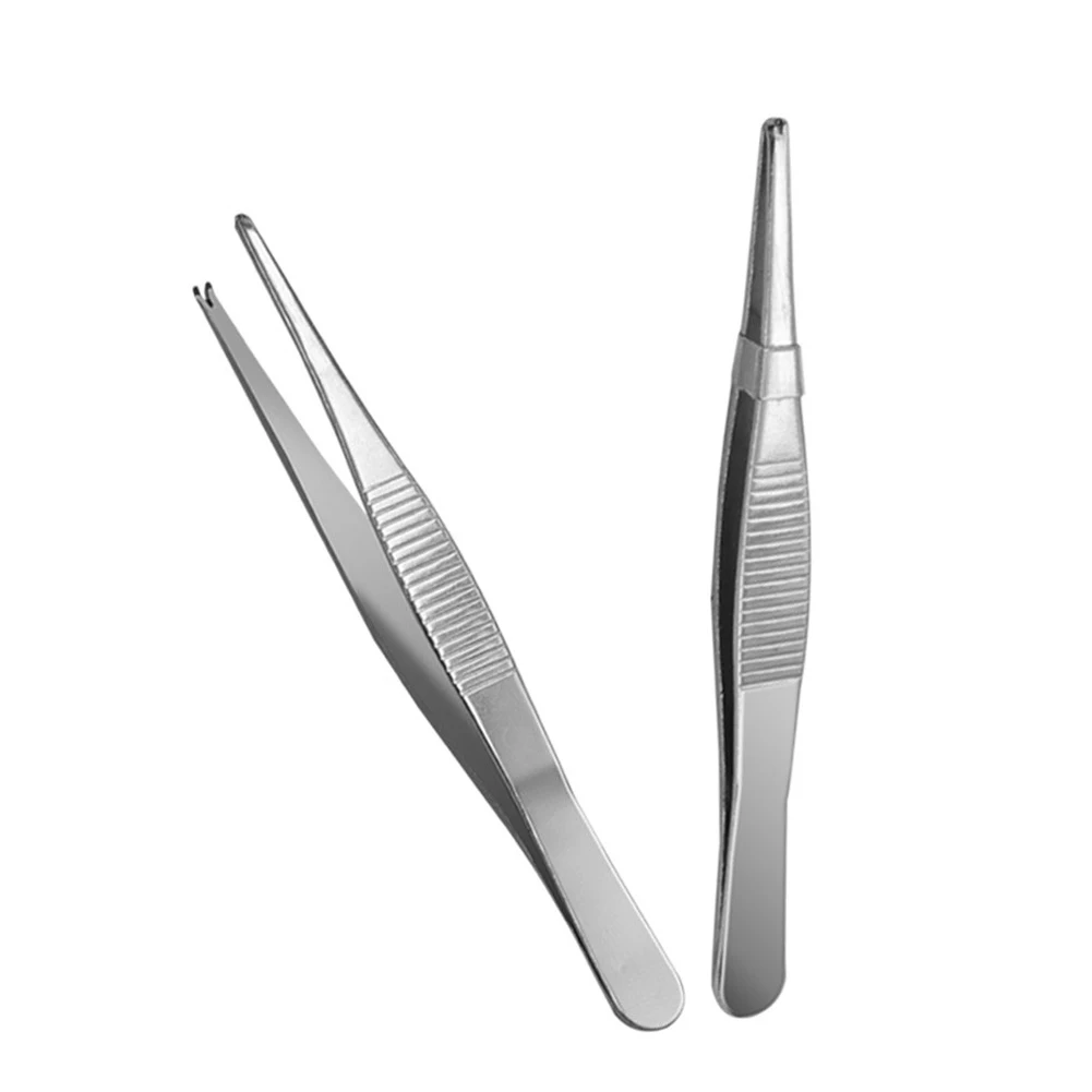 5Inch Stainless Steel Toothed Tweezers Home Tissue Tweezers Precise Grip Hook Head Heat Resistant Repairing Twwezer Hand Tools phone repair tweezers,tweezer tool,precision tweezers