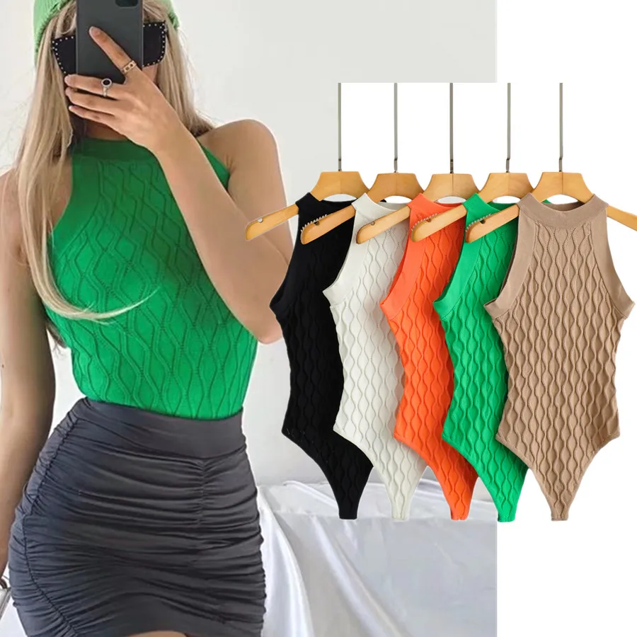 

Withered 2024 Ins Fashion Blogger High Street Retro Texture Hollow Out Knitted Tank Tops Women Sexy Fashion Bodysuits Women