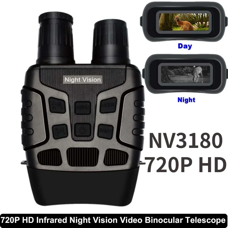 NV 3180 Infrared Scope Goggles Day and Night Vision Binoculars Video Recorder Hunting 720P 4X Zoom 980 ft/300m HD Pixels Camera