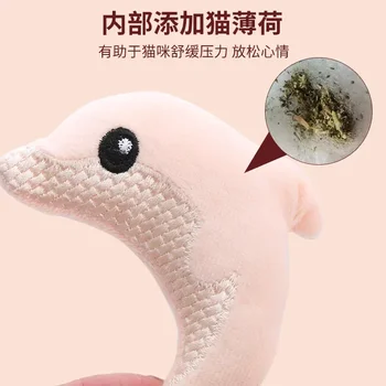 Pet cat toy Cute stuffed animal baby dolphin with catnip nibble toy 4