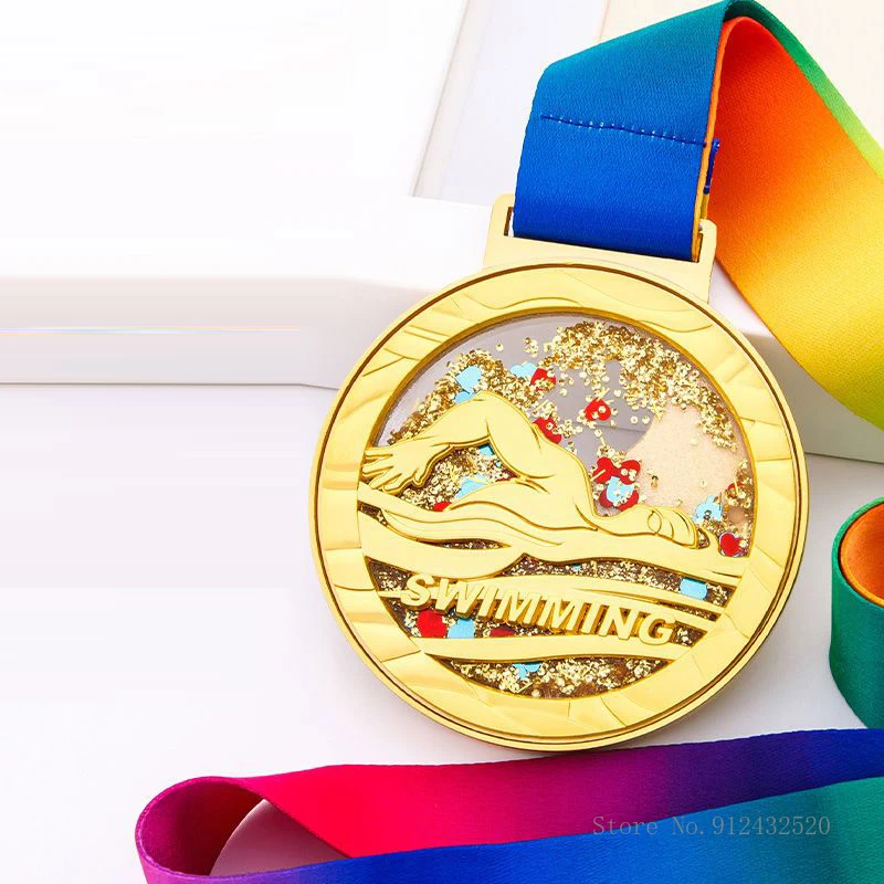 Creative Swimming Metal Hanging Neck Medal, Outstanding, Excellent Employee, Annual Meeting Award, Commemorative Home Decor, 1Pc