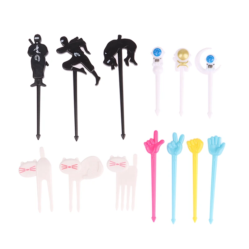 Fruit Fork 6/8/9/12Pcs Astronaut Fruit Fork Kids Snack Dessert Toothpick Decor Lunch Salad Accessories Cake Picks