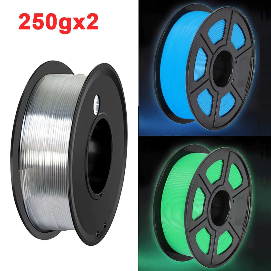 250gx2 3D 프린터 필라멘트 투명 야간 발광 블루 PETG 녹색 1.75mm 3D 인쇄 재료 소모품 프린터 250g 500g