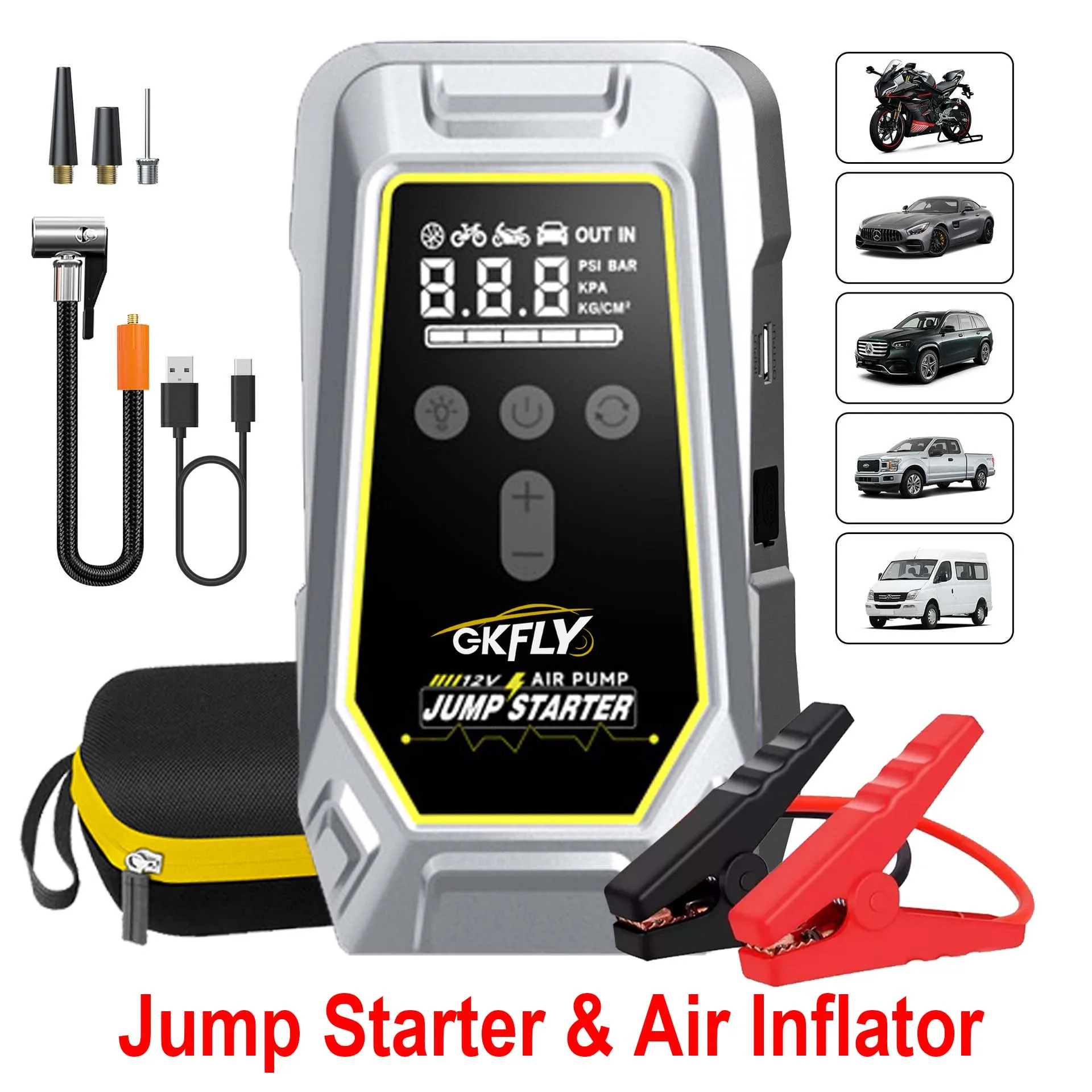 Arrancador de Coches Portátil GKFLY 3000A/4000A/7000A, Batería Externa, Cargador de Arranque para Coche 12V, Dispositivo de Arranque para Gasolina y Diésel