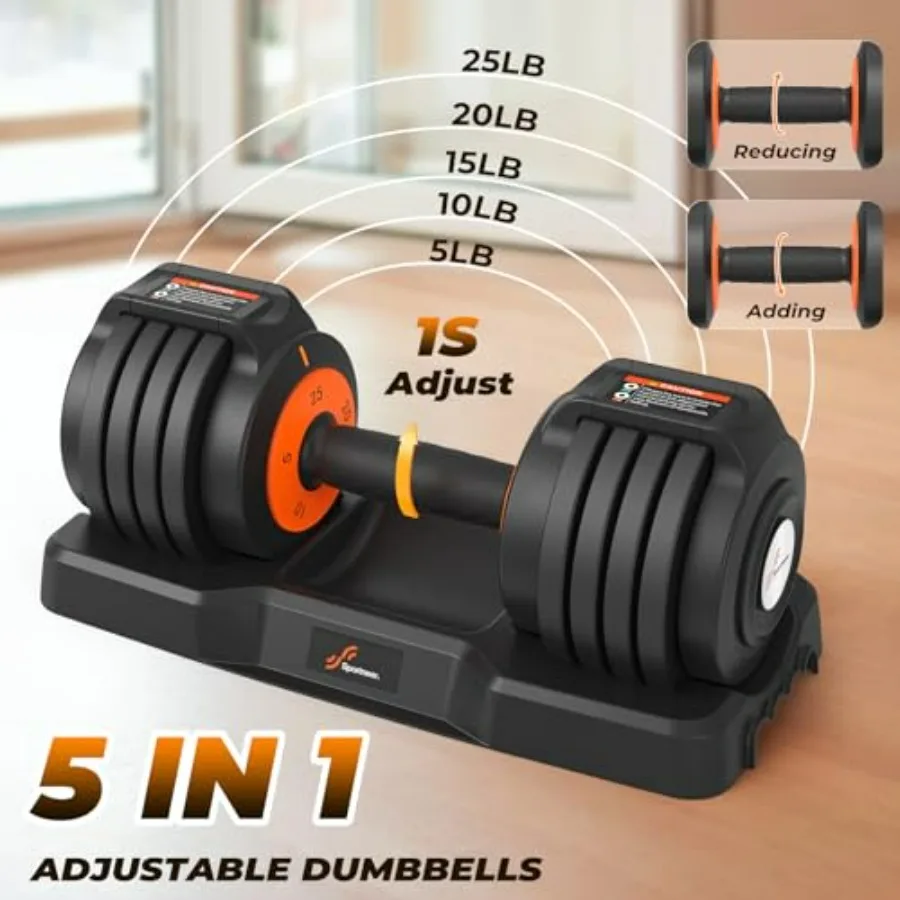 Adjustable Dumbbells Set of 2； 5 in 1 Free Weights Dumbbells Set, Each 25 lbs Fast Adjust Weights with Anti-Slip Texture Handle