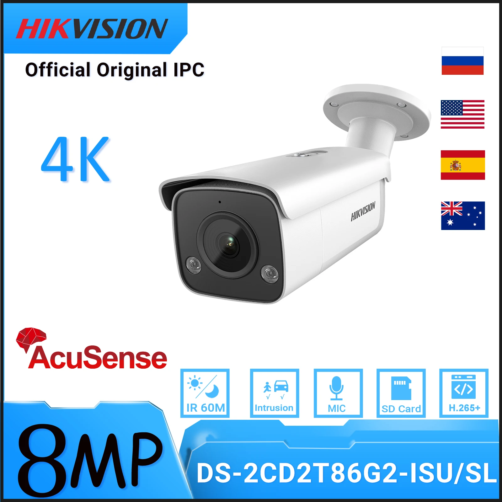 IP-камера видеонаблюдения Hikvision 8 Мп встроенный микрофон динамик 60 м ИК SD-карта |