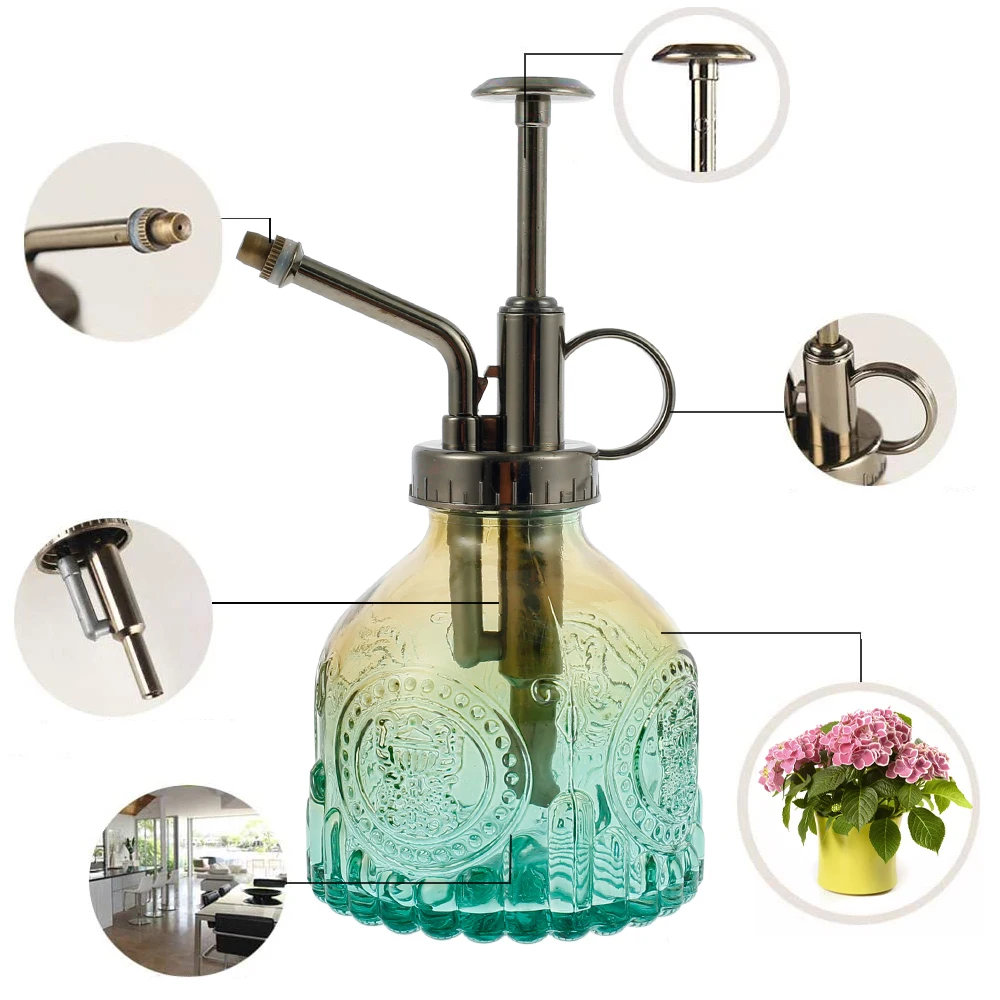 Plants Watering Can Glass Bottle and Plastic Nozzle Flower Watering Spray Durable Vintage Spray Bottle for Indoor Potted Plants