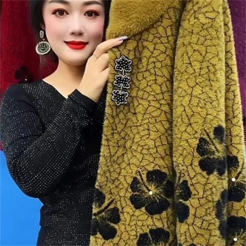 

Mink Cashmere Coat Ladies 2023Winter New Mother Large Size Wool Jacket Middle-Aged Elderly Overcoat Women Thickened Long Outwear