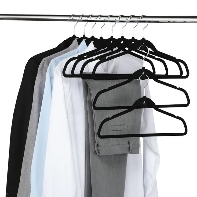 Non Slip Velvet Clothing Hangers, 100 Pack, Black - AliExpress