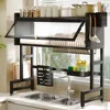 Kitchen Dish Rack Over The Sink Adjustable Drying Shelf Dustproof Cabinet Stainless Steel Kitchenware Shelves Closet Organizer 2