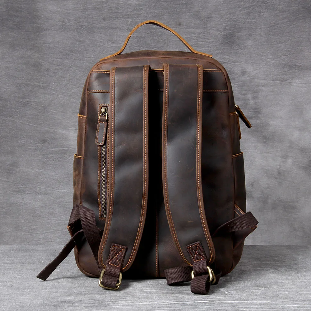 S.WORKER Vintage Genuine Leather Backpack Laptop Bag Crazy-horse Leather School Bag Outdoor Travel Weekender Shoulder Bag 3