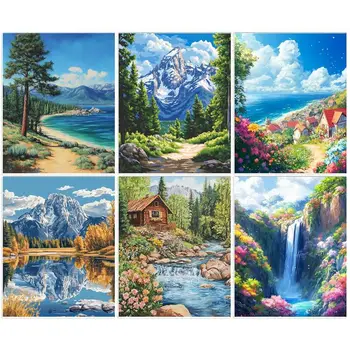 GATYZTORY Pittura a olio con numeri per paesaggio adulto su tela Colori acrilici Wall Art Picture Numeri Pittura Decorazione della casa 1