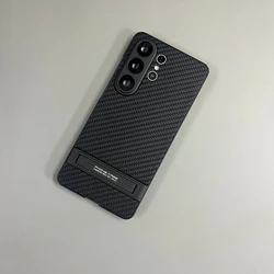 Luxury Leather Back Invisible Stand Holder Phone Case with Bracket and Camera Protection - Galaxy S26 Ultra (CarbonFiber)