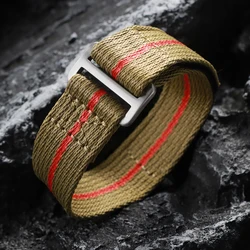 Military Nylon Canvas Watch Band Strap - 20mm/22mm - Little Red Flower Design - 22mm (Green Red)