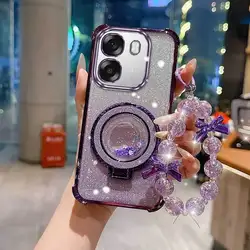 Stylish 3 - Piece Phone Accessory Set with Case, Lanyard, and Circular Stand - Durable and Trendy Cover for OPPO A6 (PURPLE)