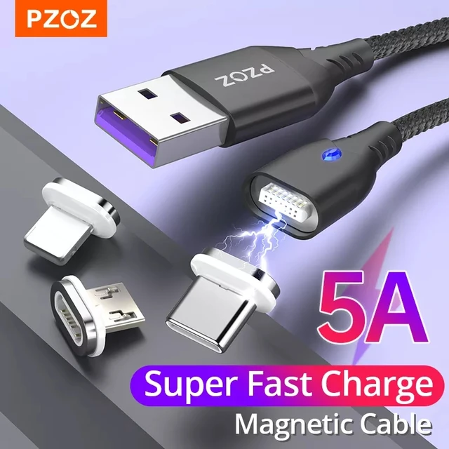 Pzoz – Câble Micro Usb/type-c 5a Magnétique Pour Recharge Rapide