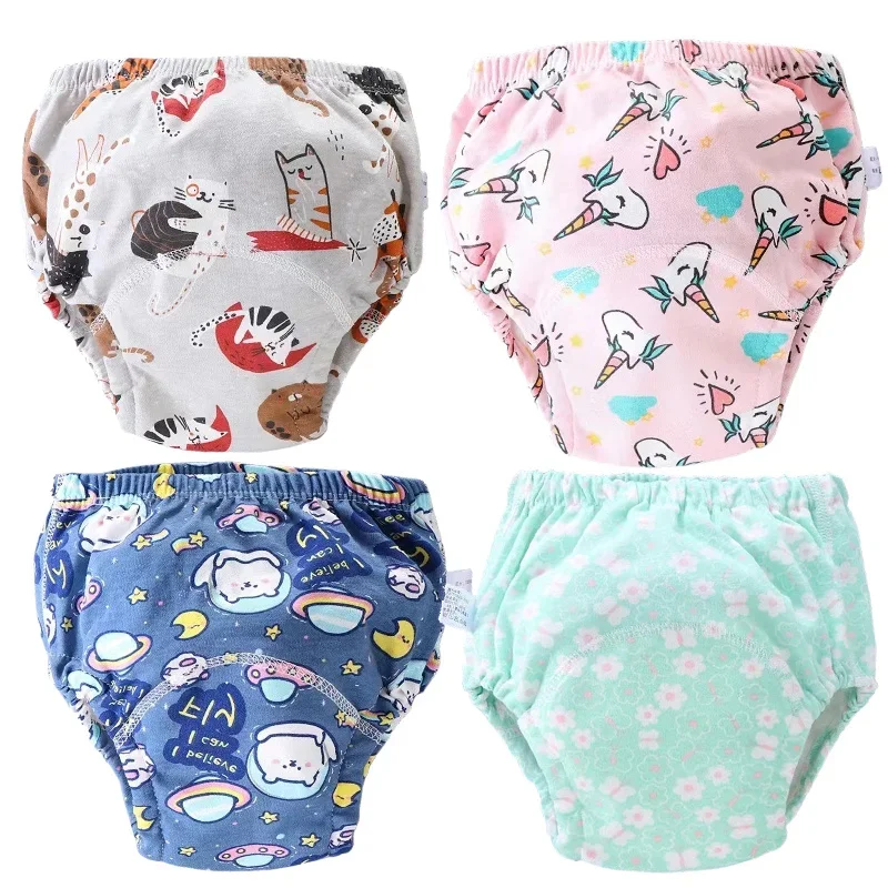 

4PC Baby Infant Toddler Waterproof Training Pants Cotton Changing Nappy Cloth Diaper Panties Reusable Washable 6 Layers Crotch