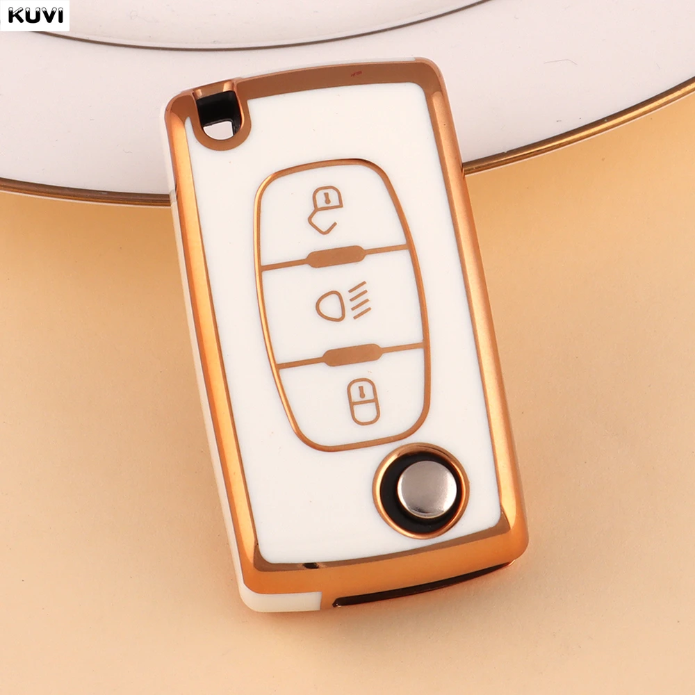 Golden TPU Car Flip Key Case Cover - Durable Protector Fob Cover with Elegant Finish