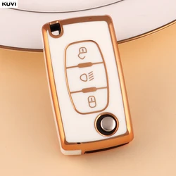 Golden TPU Car Flip Key Case Cover - Durable Protector Fob Cover with Elegant Finish (C Style White)