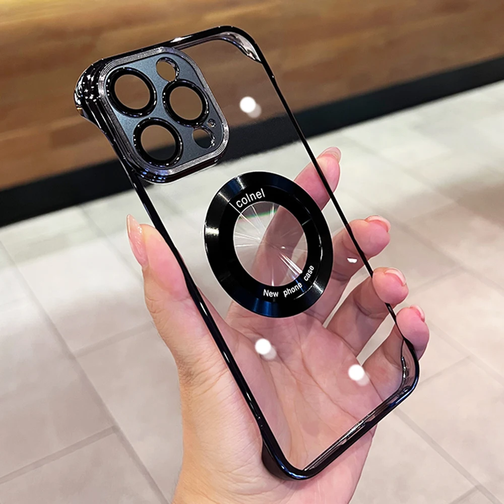 Pārklājums bez rāmja caurspīdīgs tālruņa korpuss iPhone 14 Plus 13 12 Pro Max caurums Magsafe magnētiskajam bezvadu uzlādes vāciņam_voghion.com