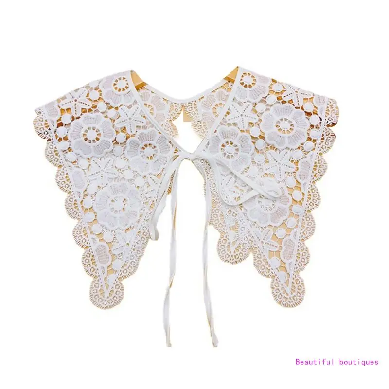 

Женская вышивка из молочного волокна, искусственный воротник, остроконечная шаль, ажурное цветочное ожерелье, шарф с отделкой на