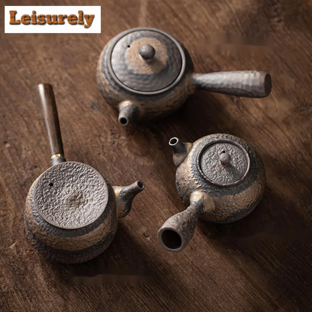 200ml Japanese Gilt Iron-glazed Teapot Solid Wood Handle Filter Tea Pot Retro Pottery Tea Maker Chinese Cha Tea Set Accessories