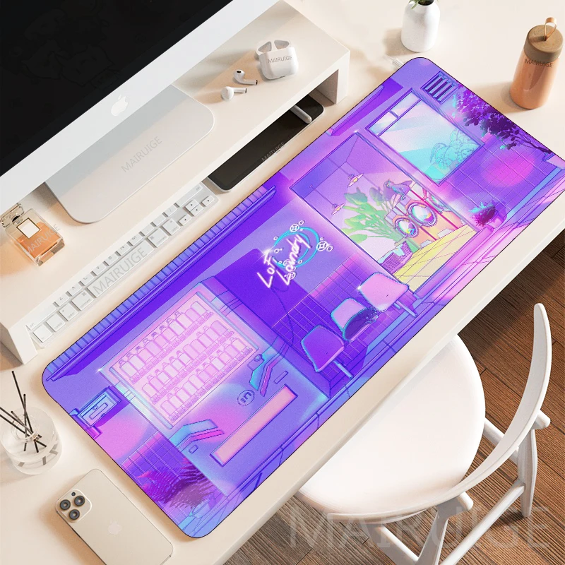 

Neon Japanese Street MousePad XXL Gaming Accessories DeskMat Large Mousepads Gamer Pink Girly Play Mats Torii Keyboard Mouse Pad