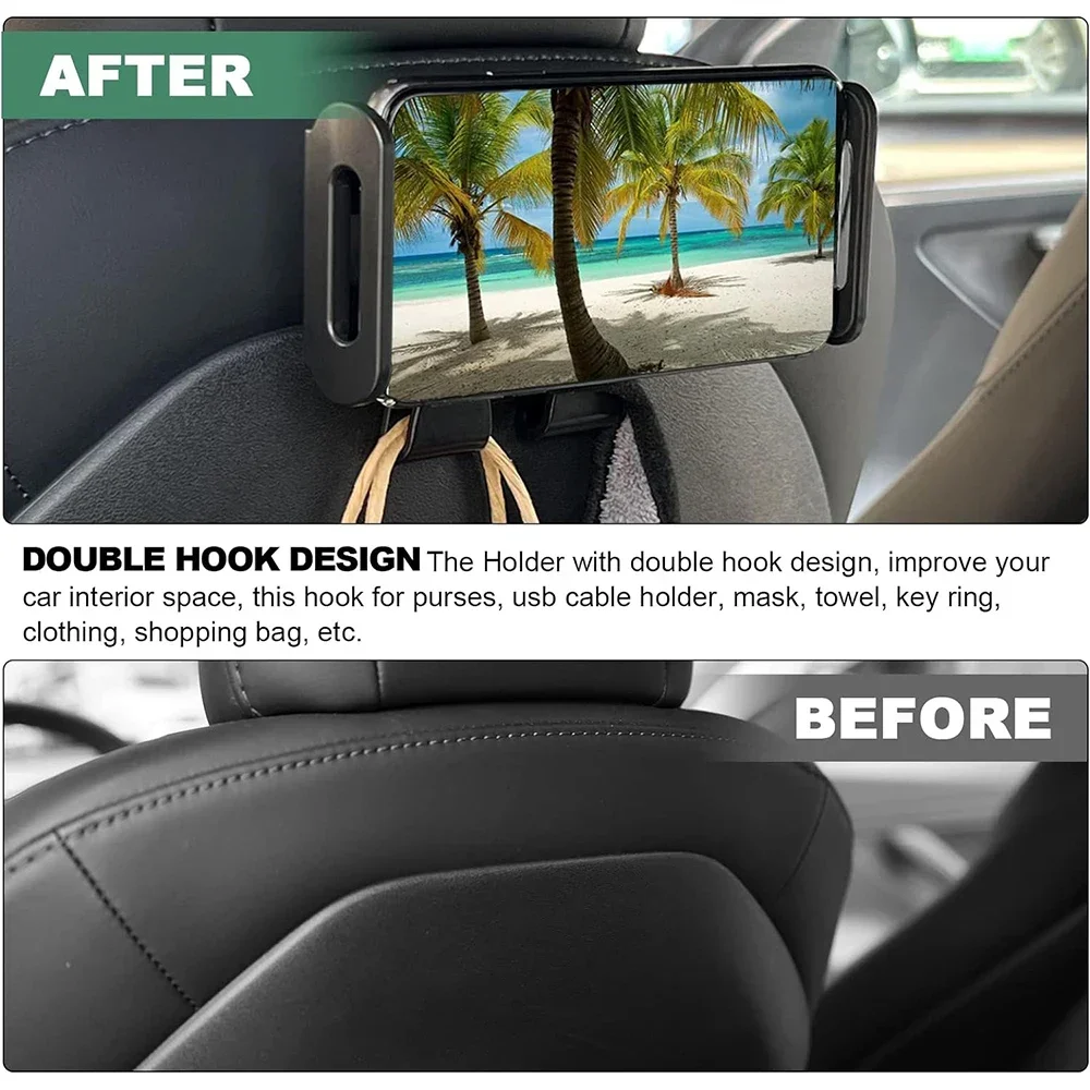 For Tesla Model 3/Y Back Seat Phone Holder with 2 hooks 360&deg; Rotate Stand Auto Headrest Bracket Support for Tablet PC iPad Mini