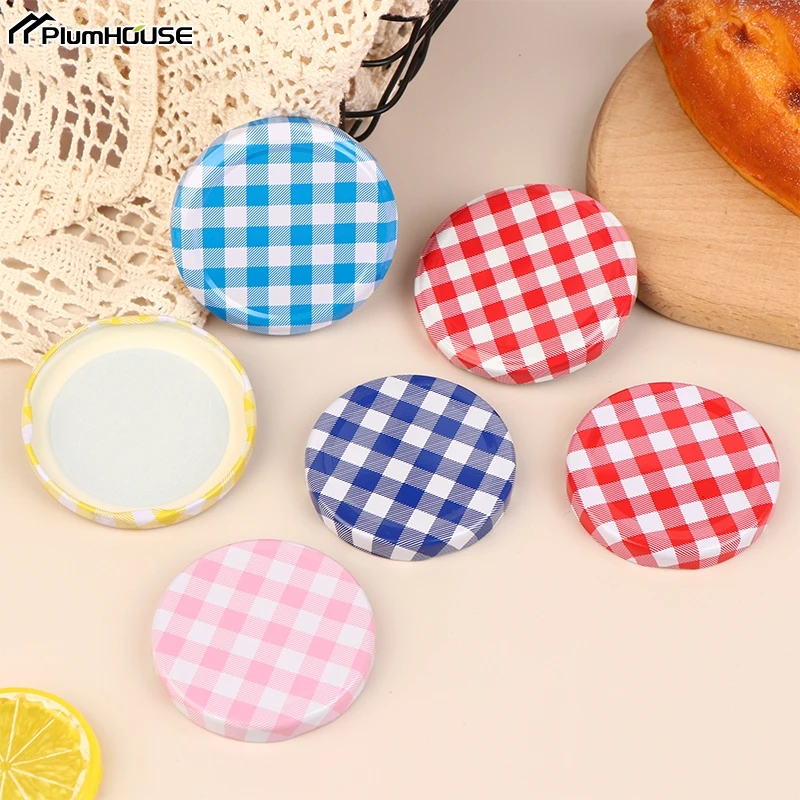 10Pcs Colorful Lattice Jam Jars Lids Wide Mouth Screw Lids Twist Off Lids Storage Caps For Jars Glass Round Storage Cover